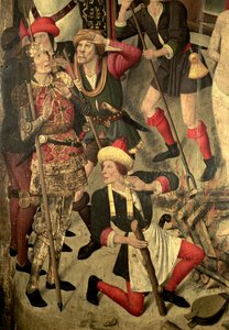 Altarbild des Hl. Vinzenz: Folterung des Hl. Vinzenz auf dem Grill, Dacian und Henker (Detail) von Jaume Huguet