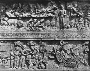 Borobudur-Tempelrelief eines badenden Bodhisattva von Javanese School