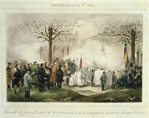 Das Begräbnis von Louis-Alexandre Dechet (Jenneval) (1801-30) und seiner Gefährten, die auf dem Feld der Ehre starben, 24. Oktober 1830, graviert von Dewasme-Pletinckx