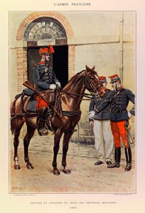 Typen und Uniformen der französischen Armee von Hauptmann Jules Richard, illustriert von Edouard Detaille: Offizier und Reiter der Militärzüge 1887