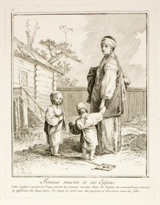 Verheiratete Frau und ihre Kinder, Platte fünf aus Divers Habillements des Peuples du Nord von Jean-Baptiste Le Prince