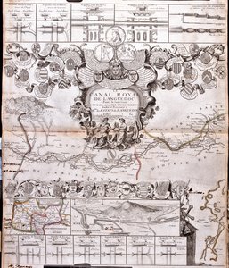 Projekt für den Bau eines Kommunikationskanals zwischen dem Atlantischen Ozean und dem Mittelmeer, einschließlich Teil etwa zwischen Pexiora und Ouveillan; in der Region Languedoc-Roussillon, Frankreich von Jean Baptiste Nolin