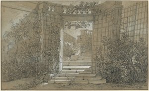 Landschaft mit einer Treppe und einer Balustrade