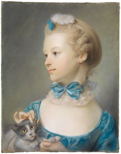 Mädchen mit Katze von Jean-Baptiste Perronneau