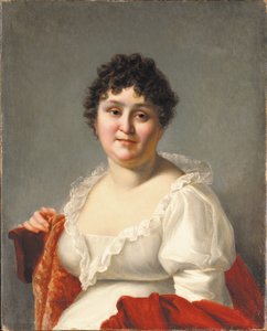 Porträt von Madame Regnault, Brustbild, in einem weißen Kleid und persimmonfarbenem Schal