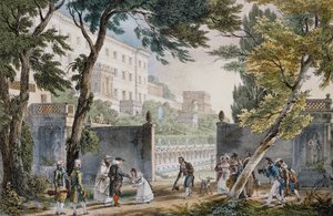 Galante Szene am Eingang zu einer Villa in Rom, ca. 1820, Gravur von Jean-Baptiste Thomas von Jean Baptiste Thomas