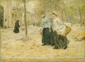 Zwei Wäscherinnen überqueren einen kleinen Park in Paris, ca. 1890 von Jean Francois Rafaelli