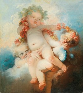 Drei Putten mit Blumen umwunden von Jean Honore Fragonard