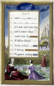 April: Damen in einem Garten (Stier) - Faksimile der Stunden von Anne von Bretagne, von Jean Bourdichon