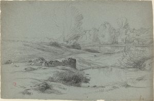 Eine felsige Wiese an einem Fluss von Jean Achille Benouville