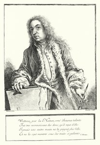 Selbstporträt des französischen Künstlers Antoine Watteau (Stich) von Jean Antoine (after) Watteau