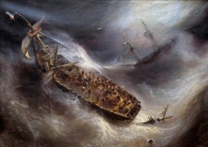 Hingabe von Kapitän Dess aus Bordeaux gegenüber dem Columbus-Dutch-Schiff im Sturm (Gemälde von Theodore Gudin, 1829)