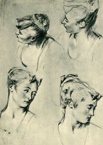 Vier Studien von Frauenköpfen, frühes 18. Jahrhundert, 1943 von Jean Antoine Watteau