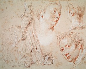 Drei Köpfe und eine sitzende Frau, ca. 1716