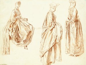 Drei Damen im Profil nach rechts, eine sitzend, ca. 1713-14 von Jean Antoine Watteau