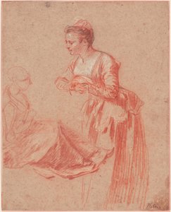 Zwei Figurenstudien einer jungen Frau, um 1716 von Jean Antoine Watteau