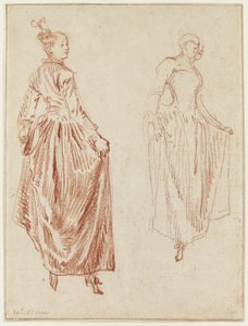 Zwei Studien einer Tänzerin, die ihren Rock in ihren beiden Händen hebt von Jean Antoine Watteau