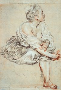 Frau sitzt und wendet sich nach rechts von Jean Antoine Watteau