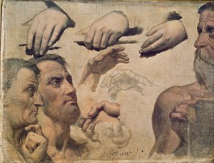 Studie von Köpfen und Händen für die Apotheose von Homer