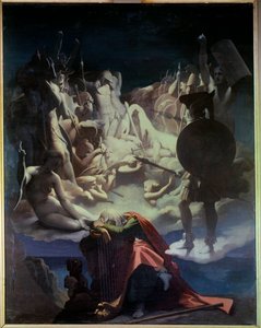 Der Traum von Ossian Illustration der Oper Ossian oder die Barden von Jean-François Le Sueur (1760-1837), der Barde Ossian war ein schottischer Dichter des 3. Jahrhunderts, gelesen von Napoleon, er ist ein Vertreter, der auf einer Lyra schläft von Jean Auguste Dominique Ingres