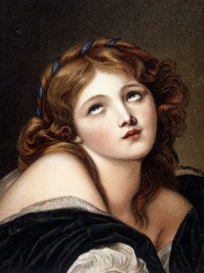 Faksimile von Greuzes Werk „Junges Mädchen, das nachdenkt“ - Postkarte von Jean Baptiste (after) Greuze
