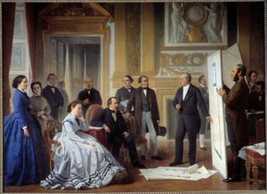 Der Architekt Louis Visconti präsentiert Napoleon III den Plan des neuen Louvre von Jean Baptiste Ange Tissier