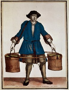 Wasserträger, Farbige Gravur von Henri Bonnart (1642-1711) und Jean Baptiste Bonnart (1654-1726), aus Recueil des modes de la cour de France von Jean Baptiste Bonnart