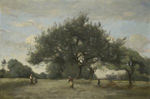 Apfelbäume auf einem Feld von Jean Baptiste Camille Corot