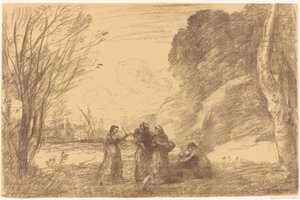 Familie in Terracina von Jean Baptiste Camille Corot
