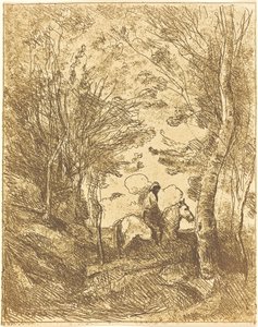 Reiter im Wald, Große Platte von Jean Baptiste Camille Corot