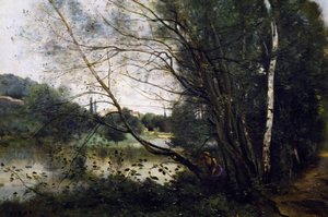 See mit dem geneigten Baumstamm von Jean Baptiste Camille Corot