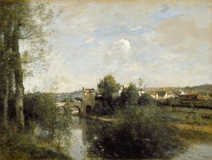 Seine und alte Brücke bei Limay von Jean Baptiste Camille Corot