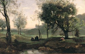 Sonnenuntergang: Figuren unter Bäumen von Jean Baptiste Camille Corot