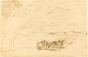 Wagen fährt in die Stadt von Jean Baptiste Camille Corot