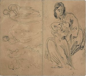 Skizzen: Vier Figuren und sitzende Mutter mit Kind (recto); sitzende Mutter mit Kind (verso) von Jean Baptiste Carpeaux