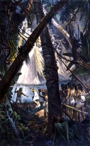 Goyana-Indianer im Amazonaswald. Lithographie 1839 von Jean Baptiste Debret