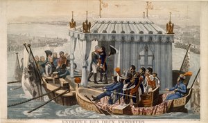 Treffen der Kaiser Alexander I. von Russland und Napoleon I. von Frankreich am Neman bei Tilsit im Juli