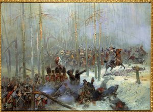 Russlandfeldzug 1812: „Angriff des 7. Schlachtschiffs von Oberst Dubois an der Beresina am 28.11.1812 in Russland“ Gemälde von Jean-Baptiste-Edouard Detaille (1848-1912) 19. Jahrhundert. Paris, Musée de l