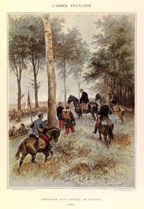 Typen und Uniformen der französischen Armee von Hauptmann Jules Richard, illustriert von Edouard Detaille (1848-1912): Stab eines Divisionsgenerals im Jahr 1884, Private Sammlung von Jean Baptiste Edouard Detaille