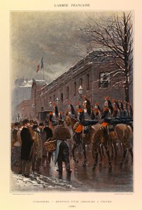 Typen und Uniformen der französischen Armee von Hauptmann Jules Richard, illustriert von Edouard Detaille: Kürassiere: Empfang einer Botschaft im Elysée 1886, Private Sammlung von Jean Baptiste Edouard Detaille