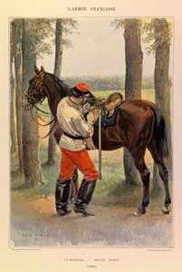 Typen und Uniformen der französischen Armee von Hauptmann Jules Richard, illustriert von Edouard Detaille: Kürassier in kleiner Uniform 1885, Private Sammlung von Jean Baptiste Edouard Detaille