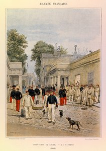 Typen und Uniformen der französischen Armee von Hauptmann Jules Richard, illustriert von Edouard Detaille: Linieninfanterie: Die Kaserne 1885, Private Sammlung