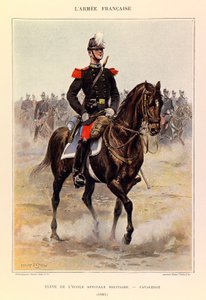 Typen und Uniformen der französischen Armee von Kapitän Jules Richard, illustriert von Edouard Detaille: Schüler der speziellen Militärschule: Kavallerie 1885, Privatbesitz von Jean Baptiste Edouard Detaille