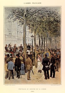 Typen und Uniformen der französischen Armee von Hauptmann Jules Richard, illustriert von Edouard Detaille (1848-1912): Stab des Kriegsministers im Jahr 1884, Privatbesitz von Jean Baptiste Edouard Detaille