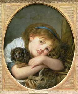 Ein Mädchen mit einem Haustierhund von Jean Baptiste Greuze