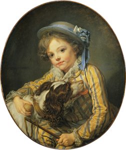 Junger Junge mit einem Hund von Jean Baptiste Greuze