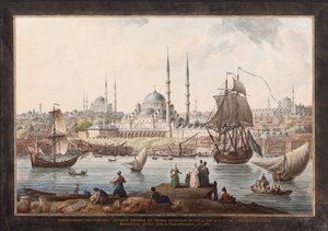Die Yeni Cami und der Hafen von Istanbul, zweite Hälfte des 18. Jahrhunderts von Jean Baptiste Hilair