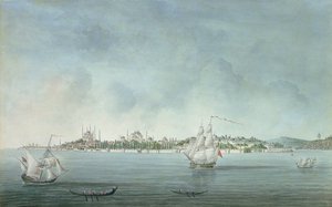 Ansicht von Sultan Ahmet und Santa Sophia von Uskudar, in Konstantinopel von Jean Baptiste Hilair