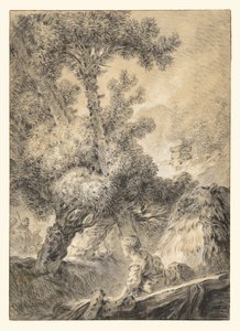 Hirte und Hirtin in einer bukolischen Landschaft von Jean Baptiste Huet