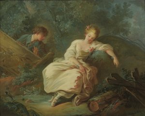 Junges Paar in einer Landschaft von Jean Baptiste Huet
